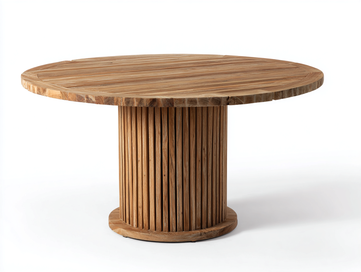 Table de jardin ronde en bois massif 140x140x75 cm – marron – design naturel pour extérieur-Loftgetbase