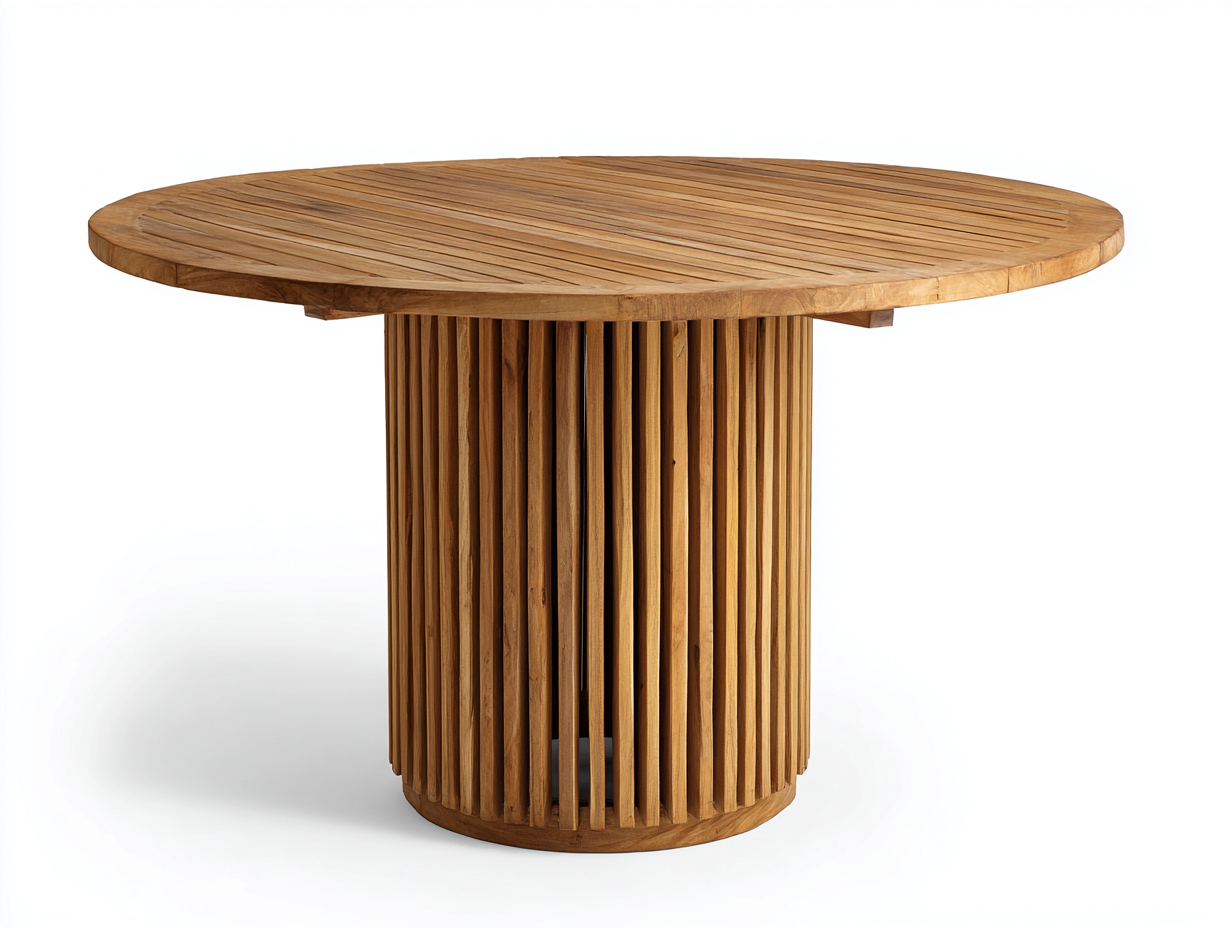 Table de jardin ronde en bois massif 180x180x75 cm – marron – design naturel pour extérieur-Loftgetbase