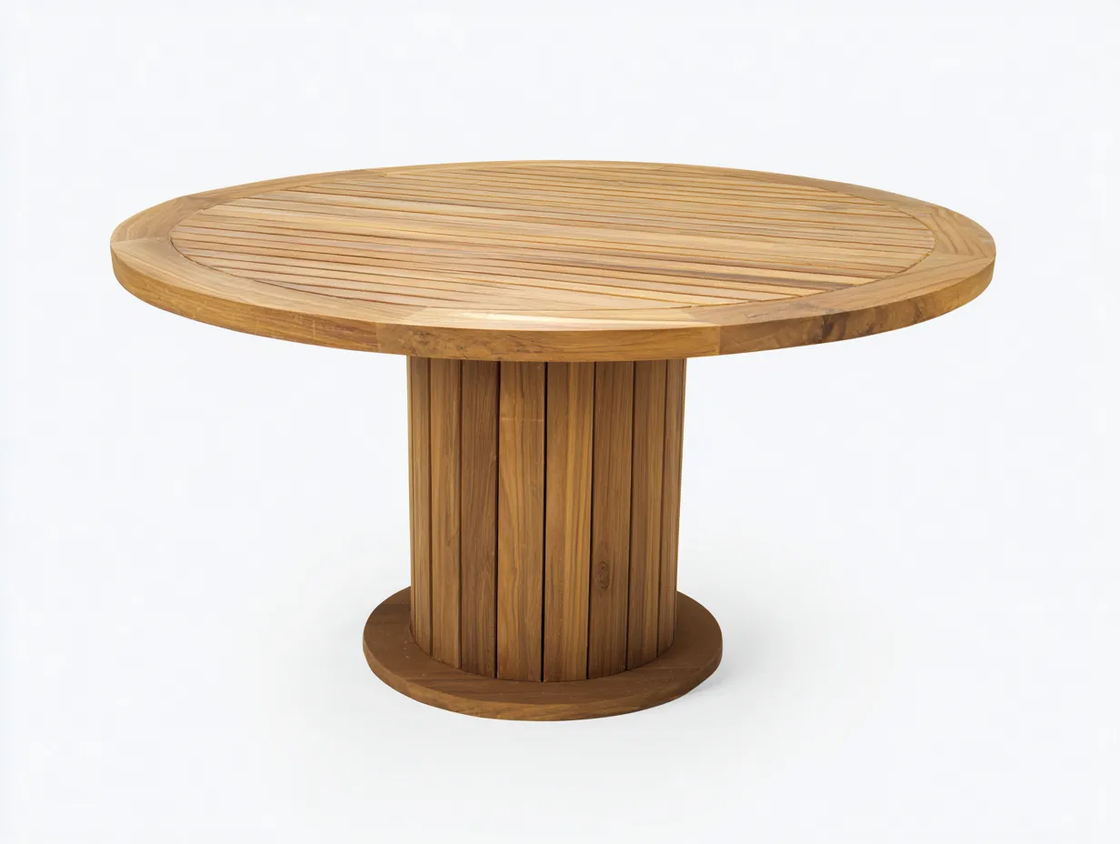 Table de jardin ronde en bois massif 120x120x75 cm – teinte naturelle – adaptée à l’extérieur – design classique-Loftgetbase