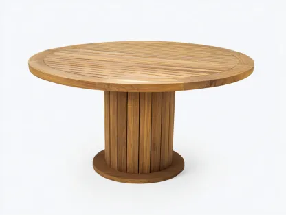 Table de jardin ronde en bois massif 120x120x75 cm – teinte naturelle – adaptée à l’extérieur – design classique-Loftgetbase