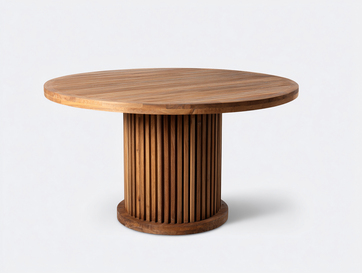 Table de jardin ronde en bois massif 130x130x75 cm – marron – design naturel pour extérieur-Loftgetbase
