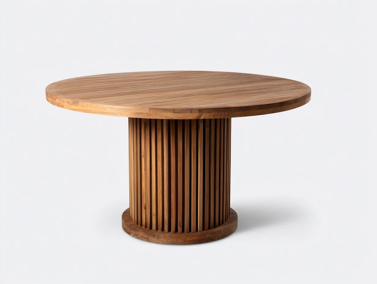 Table de jardin ronde en bois massif 130x130x75 cm – marron – design naturel pour extérieur-Loftgetbase