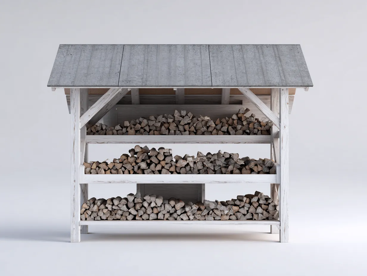 Abri à bûches en bois avec toit en métal 180x50x180 cm – blanc - gris – design moderne pour extérieur-Loftgetbase