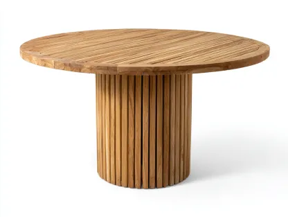 Table de jardin ronde en bois massif 150x150x75 cm – marron – design naturel pour extérieur-Loftgetbase