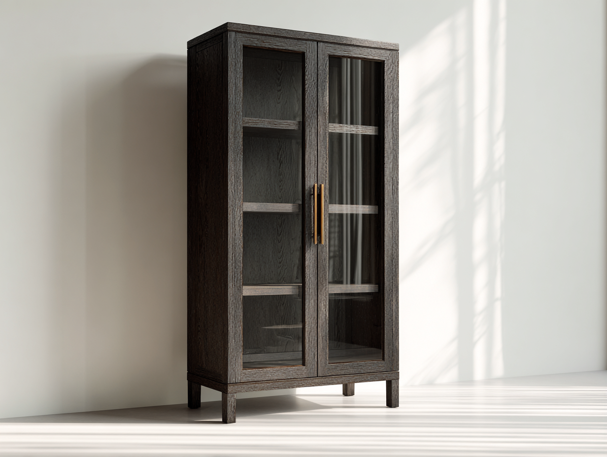 Vitrine en bois avec portes vitrées 80x40x180 cm – noir – style moderne pour cuisine-Loftgetbase