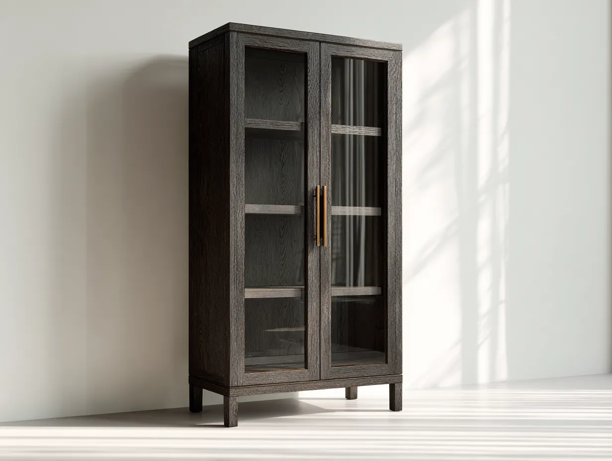 Vitrine en bois avec portes vitrées 80x40x180 cm – noir – style moderne pour cuisine-Loftgetbase