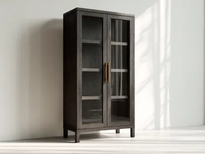 Vitrine en bois avec portes vitrées 80x40x180 cm – noir – style moderne pour cuisine-Loftgetbase