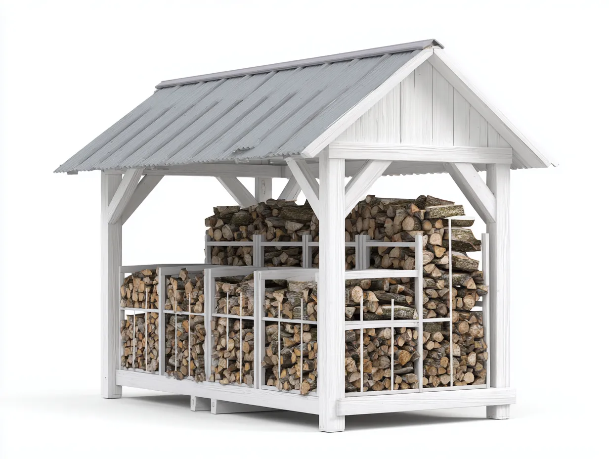 Abri à bûches en bois avec toit gris 190x60x180 cm – blanc - gris – design moderne pour jardin-Loftgetbase