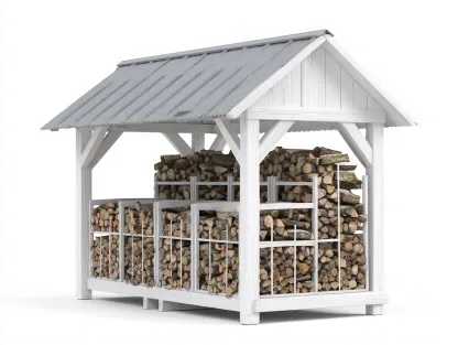 Abri à bûches en bois avec toit gris 190x60x180 cm – blanc - gris – design moderne pour jardin-Loftgetbase