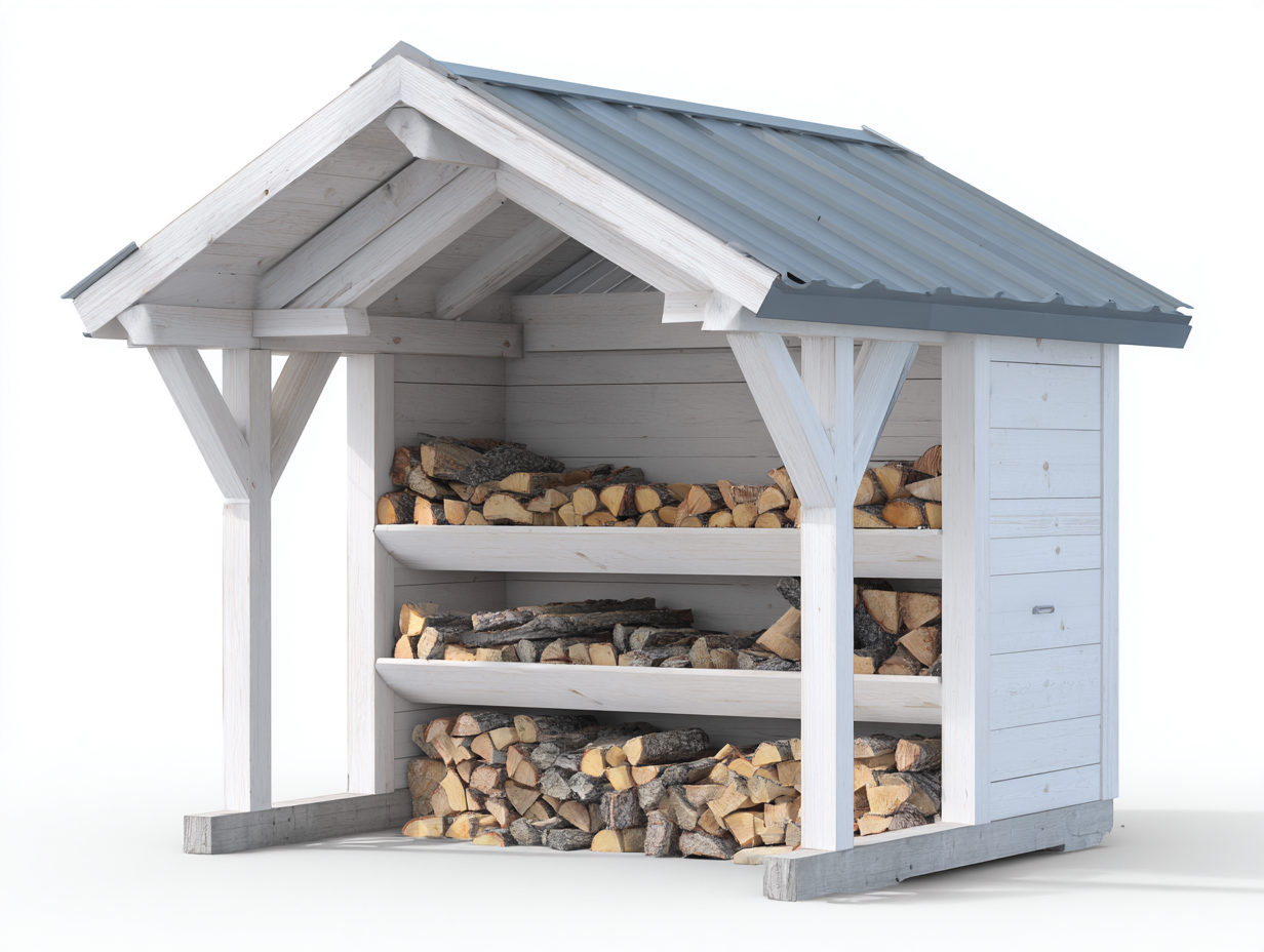 Abri à bûches en bois avec toit blanc 180x50x180 cm – blanc - gris – design moderne pour extérieur-Loftgetbase