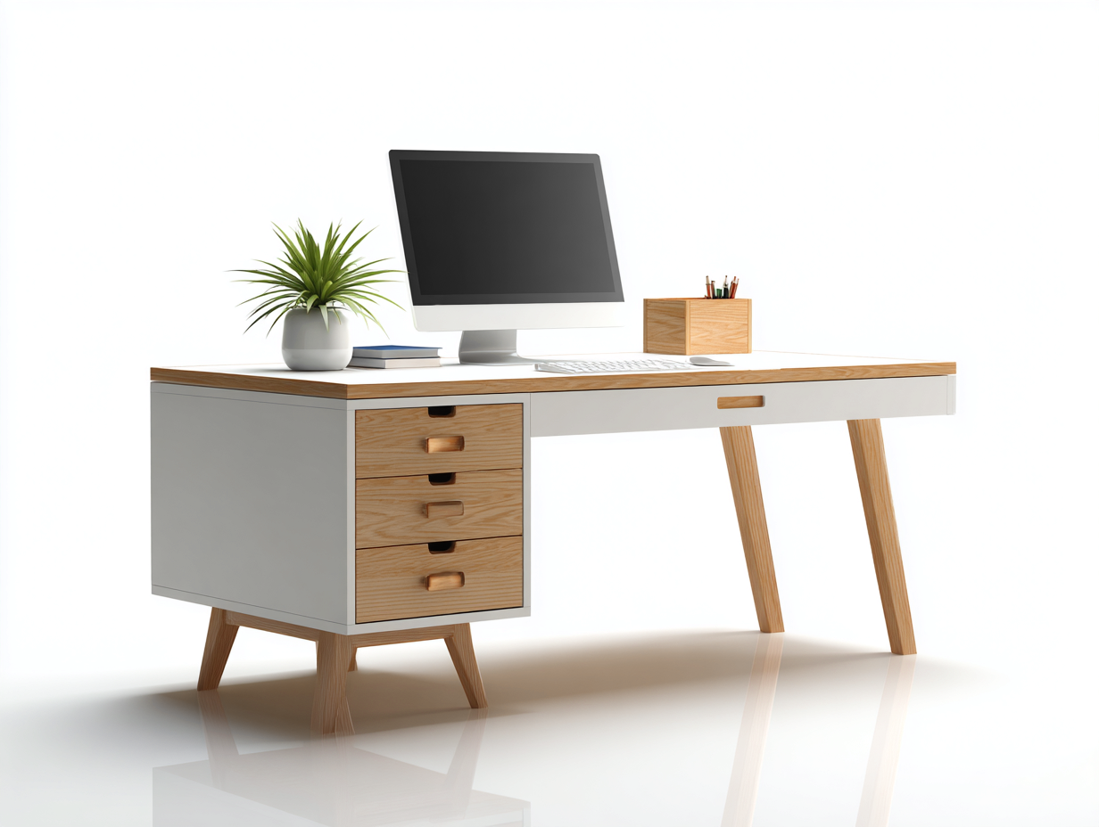 Schreibtisch Holz 130x60x75 cm - Eiche Weiß - Für Arbeitszimmer Modernes Design-Loftmybase