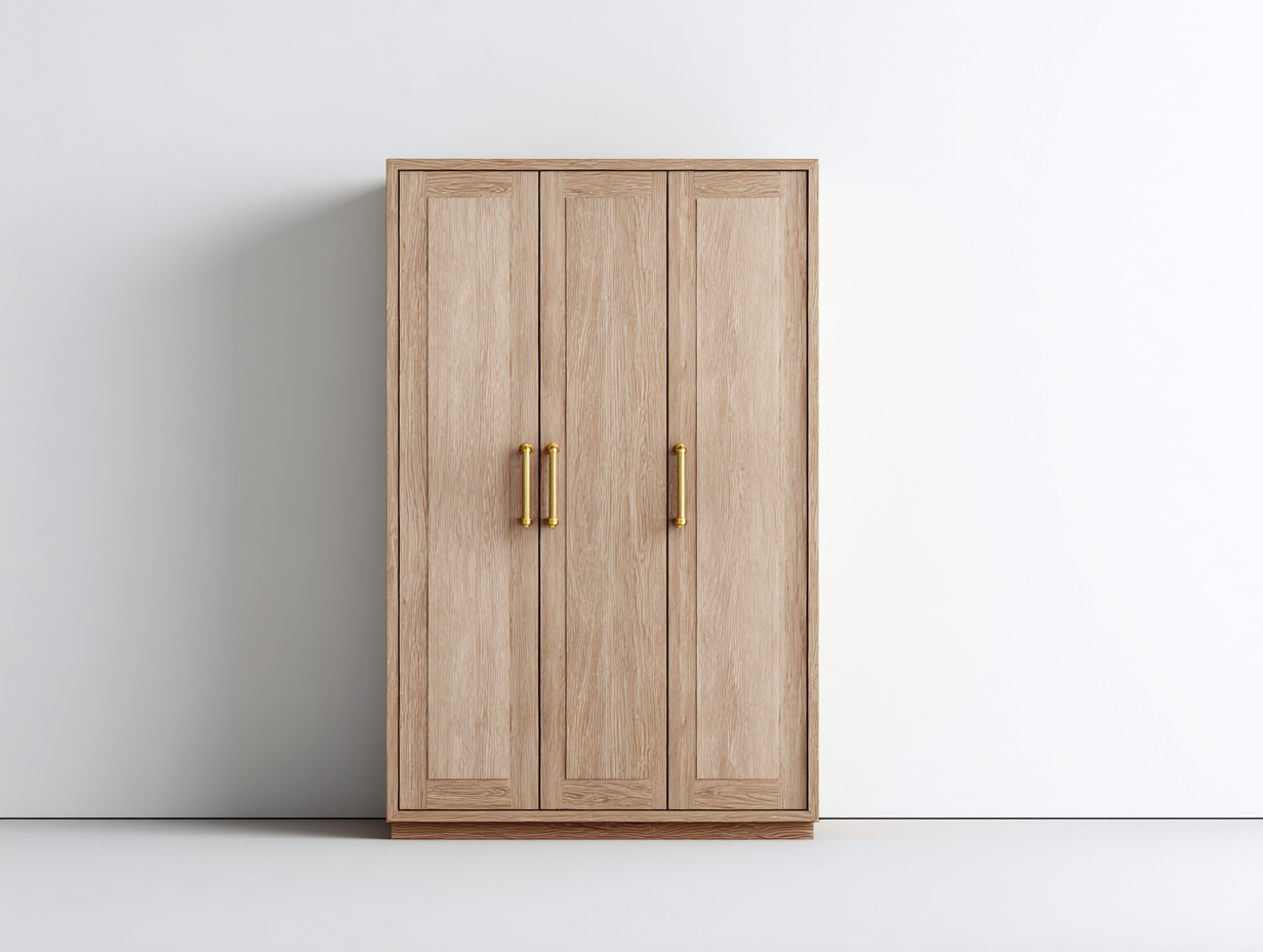 Kleiderschränke mit drei Türen Holzwerkstoff 140x60x200 cm - Naturholz-Gold - Modernes Design für Schlafzimmer-Loftmybase