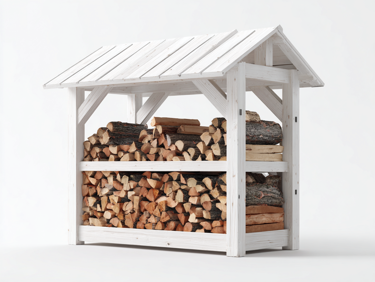 Kaminholzregal Holz 140x60x130 cm - Weiß - mit Dach - geeignet für Garten-Loftmybase