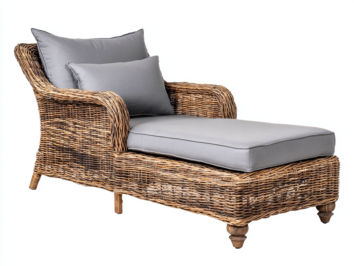 Sonnenliege Rattan 185x75x80 cm - Naturbraun-Grau - Modernes Design für Garten und Terrasse-Loftmybase