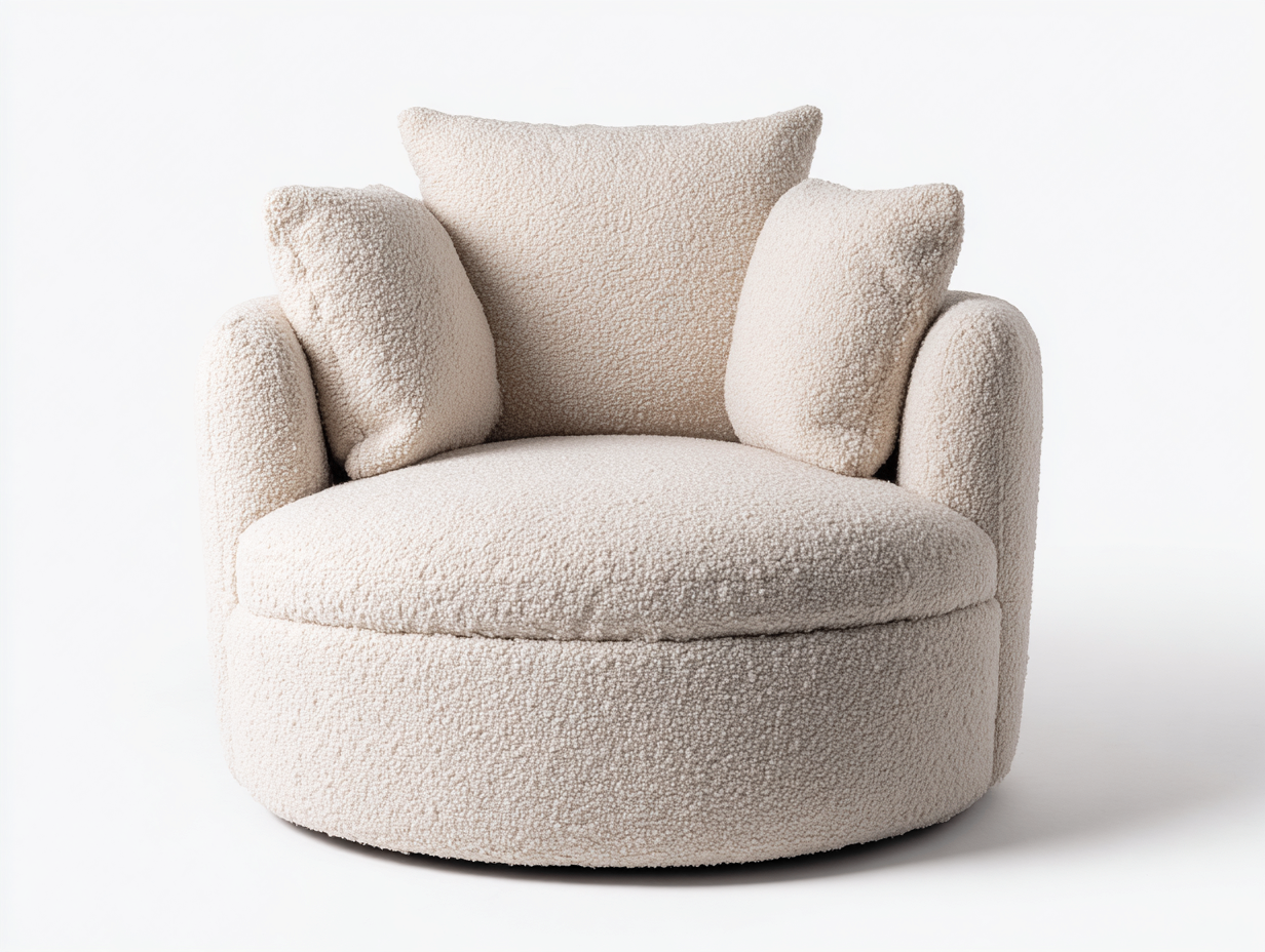 Sessel Stoff 90x88x78 cm - Cremeweiß - Modernes Runddesign geeignet für Wohnzimmer-Loftmybase