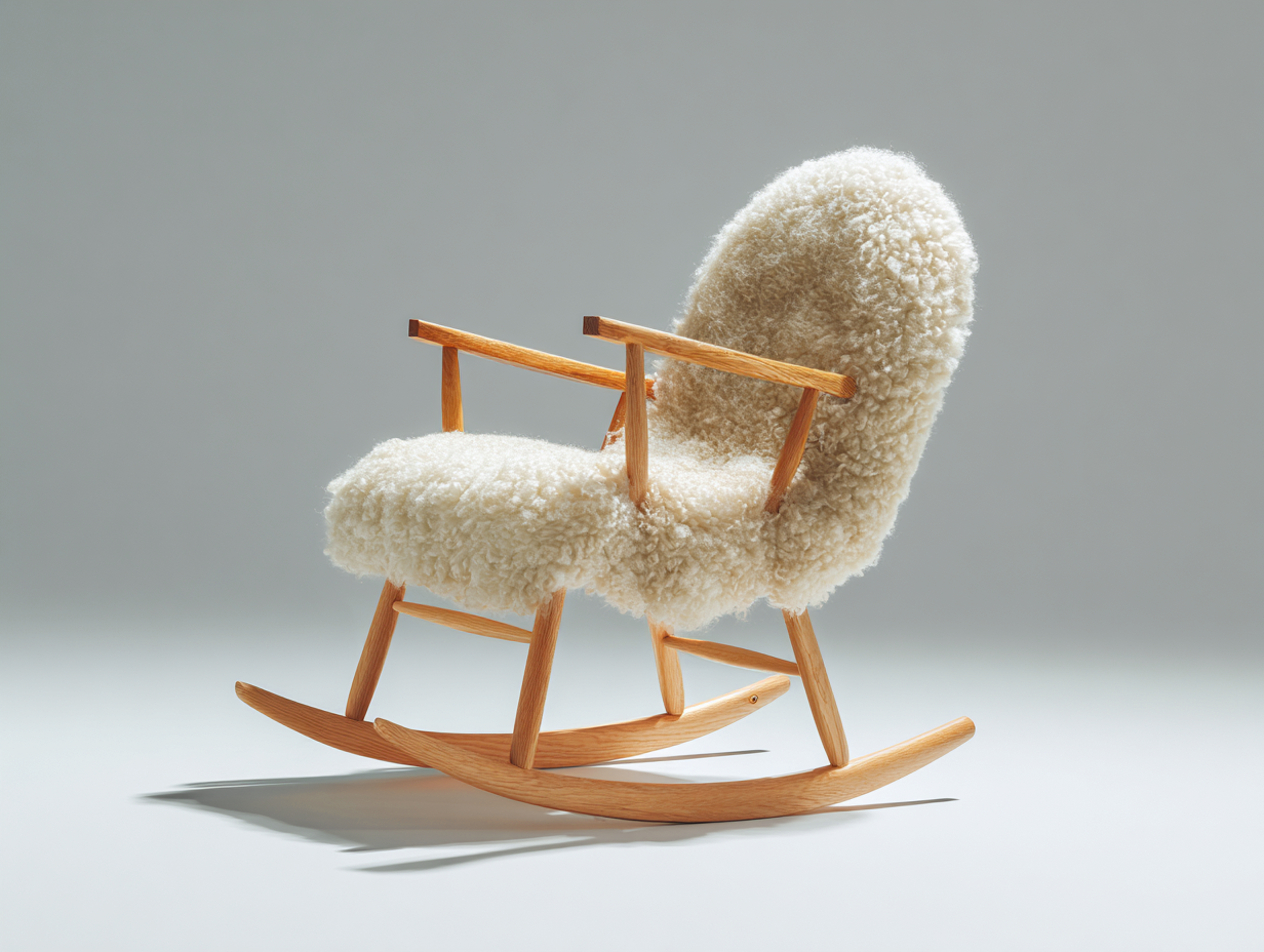 Schaukelstuhl-Stoff-Holz-108x72x98 cm-Cremeweiß-Retro Design-Loftmybase
