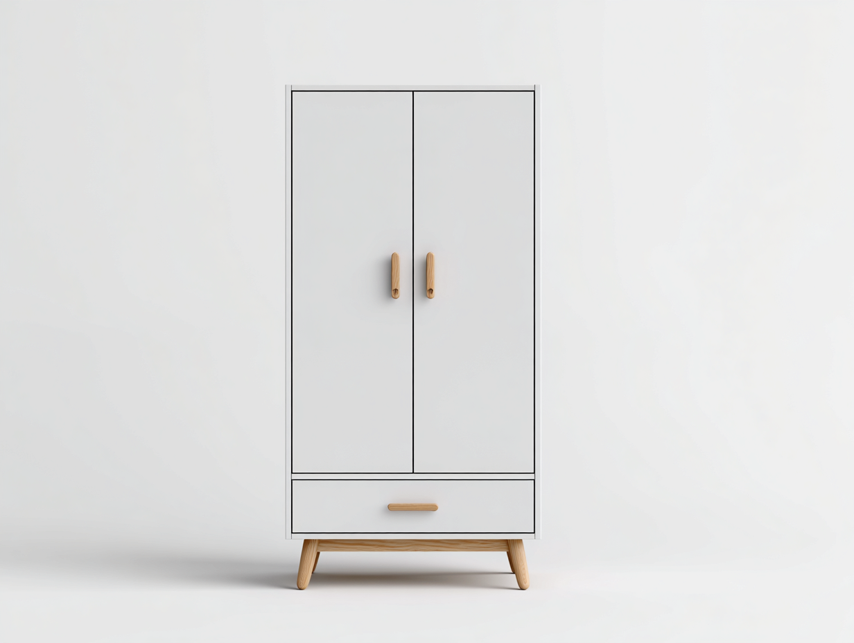 Kleiderschränke mit zwei Türen Holzwerkstoff 80x50x150 cm - Weiß-Naturholz - Modernes Design für Schlafzimmer-Loftmybase