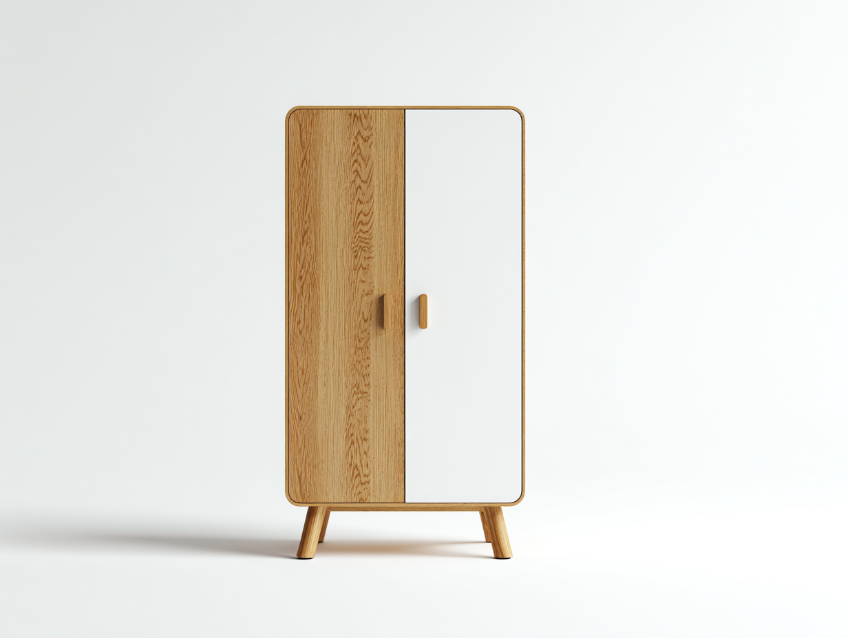 Kleiderschränke mit zwei Türen Holz MDF 90x50x160 cm - Weiß-Naturholz - Skandinavischer Stil geeignet für Schlafzimmer-Loftmybase