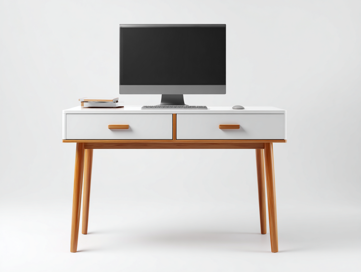 Schreibtisch-Holz-125x57x75 cm-Braun-Weiß-Skandinavischer Stil-Loftmybase