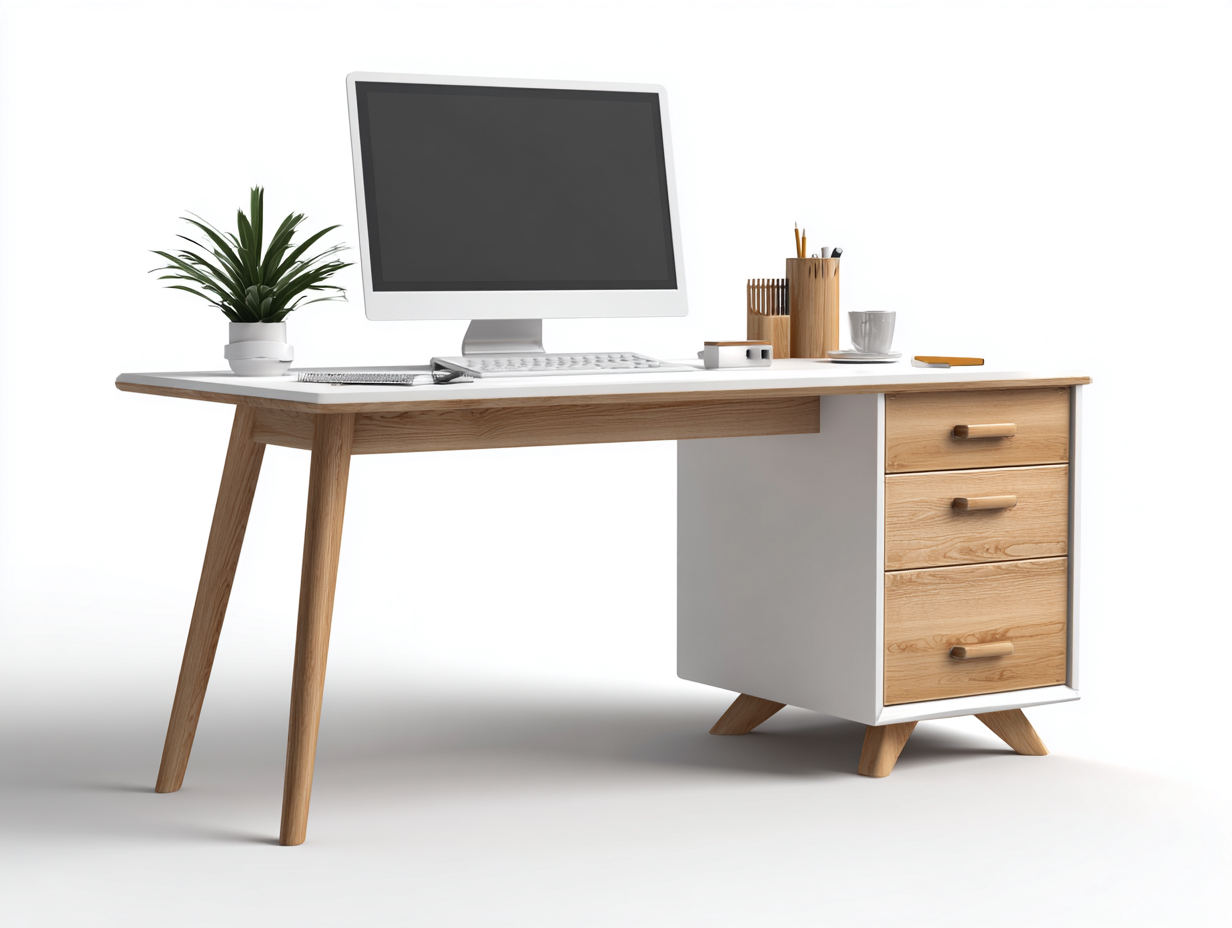 Schreibtisch Holz MDF 120x60x75 cm - Weiß-Naturholz - Modernes Design mit 3 Schubladen geeignet für Arbeitszimmer-Loftmybase