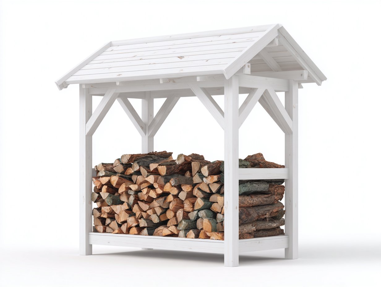 Kaminholzregal Holz Massivholz 160x70x160 cm - Weiß - mit Dach - Modernes Design für Garten und Außenbereich-Loftmybase