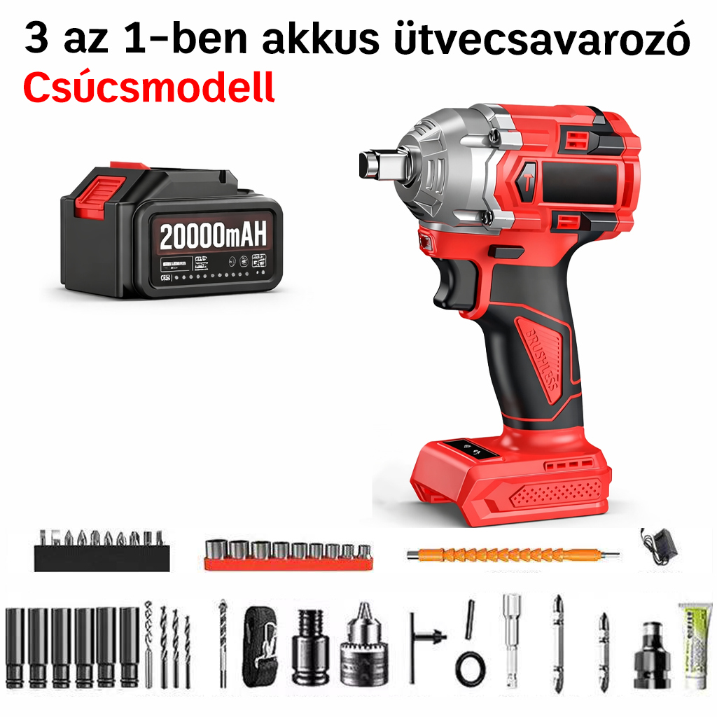 Akkus lítium-ion akkumulátoros ütvecsavarozó, elektromos nyomatékkulcs, többcélú javítószerszám, alkalmas nagy teherbírású csavarokhoz az autóiparban, az építőiparban és a barkácsolásban.