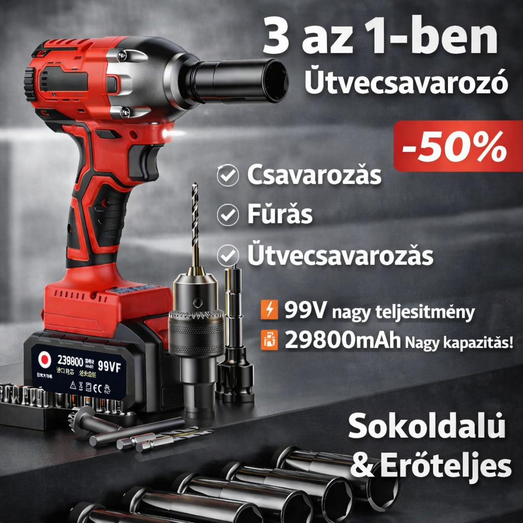 Akkus lítium-ion akkumulátoros ütvecsavarozó, elektromos nyomatékkulcs, többcélú javítószerszám, alkalmas nagy teherbírású csavarokhoz az autóiparban, az építőiparban és a barkácsolásban.