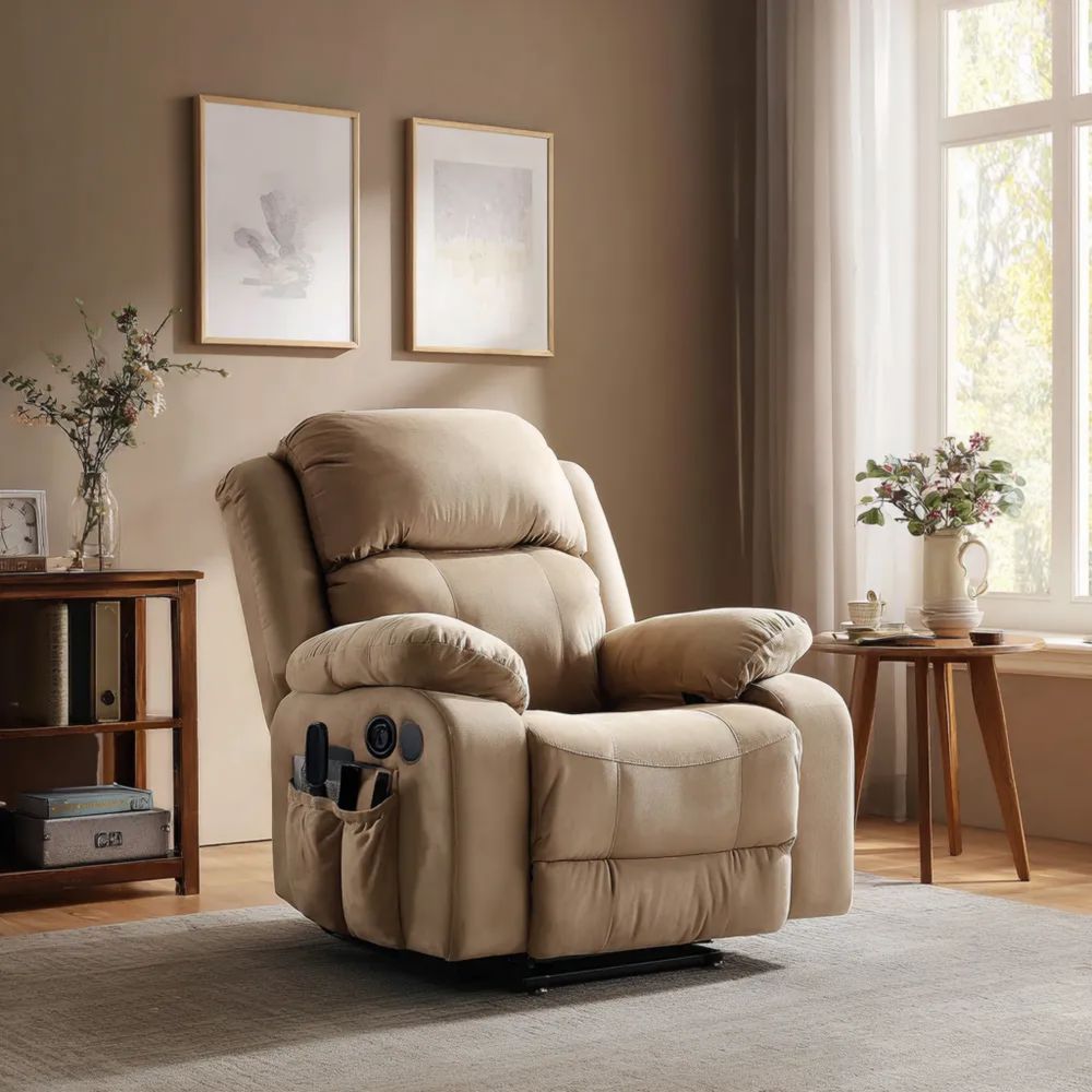 Poltrona Relax in Tessuto 85x90x100 cm con Funzione Massaggio - Beige