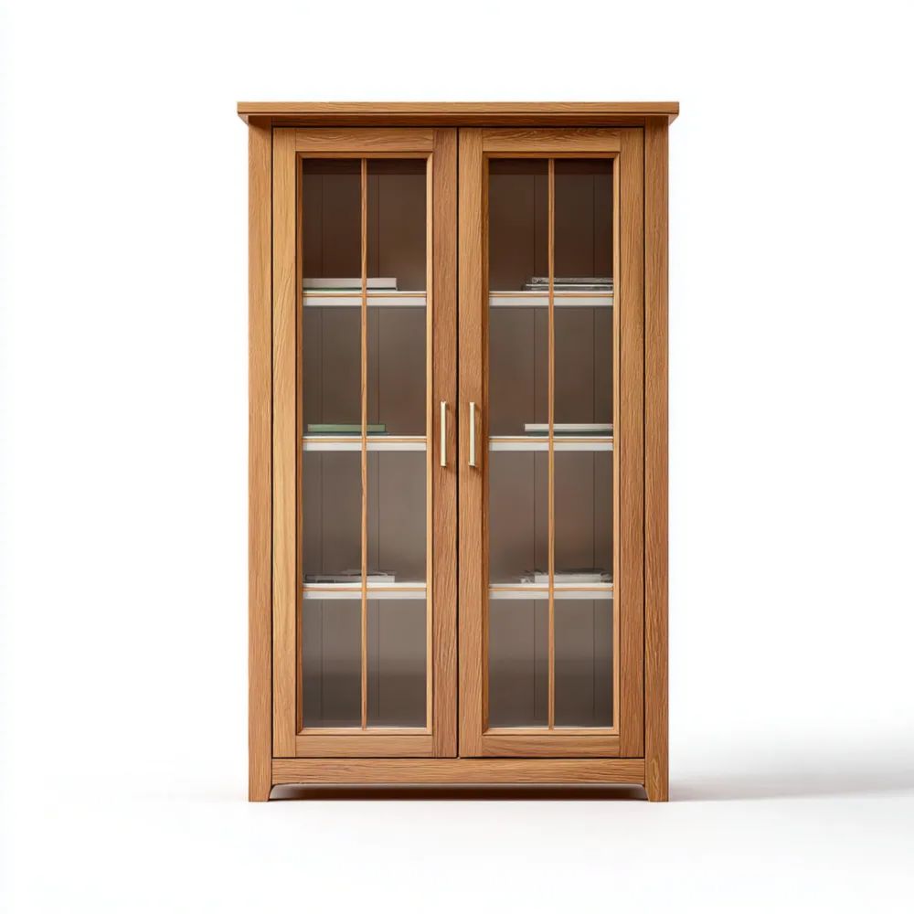 Libreria in Legno Massello con Ante in Vetro 120x40x200 cm - Naturale - Design Classico