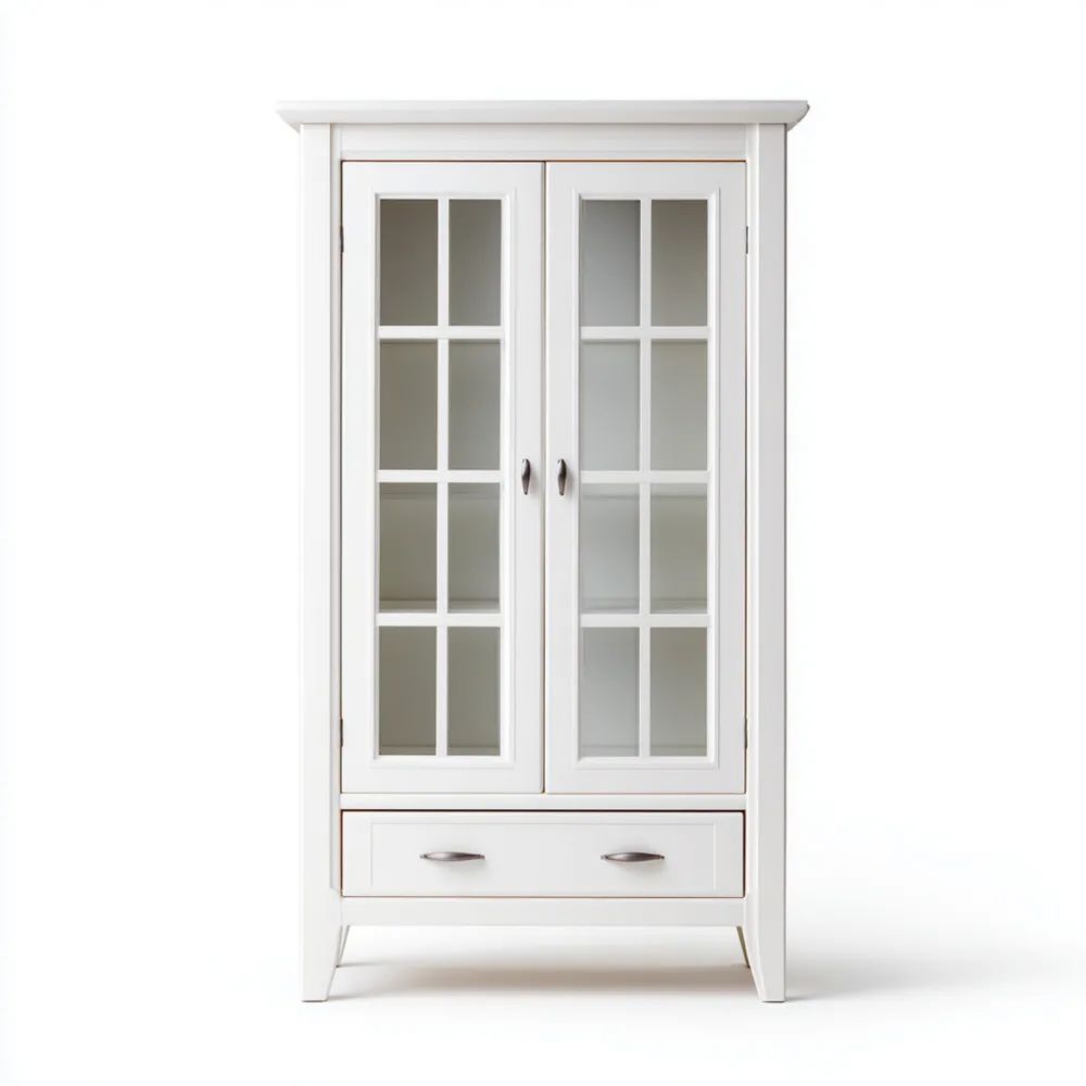 Vetrina in Legno con Ante in Vetro 100x40x200 cm – Bianco – Design Classico