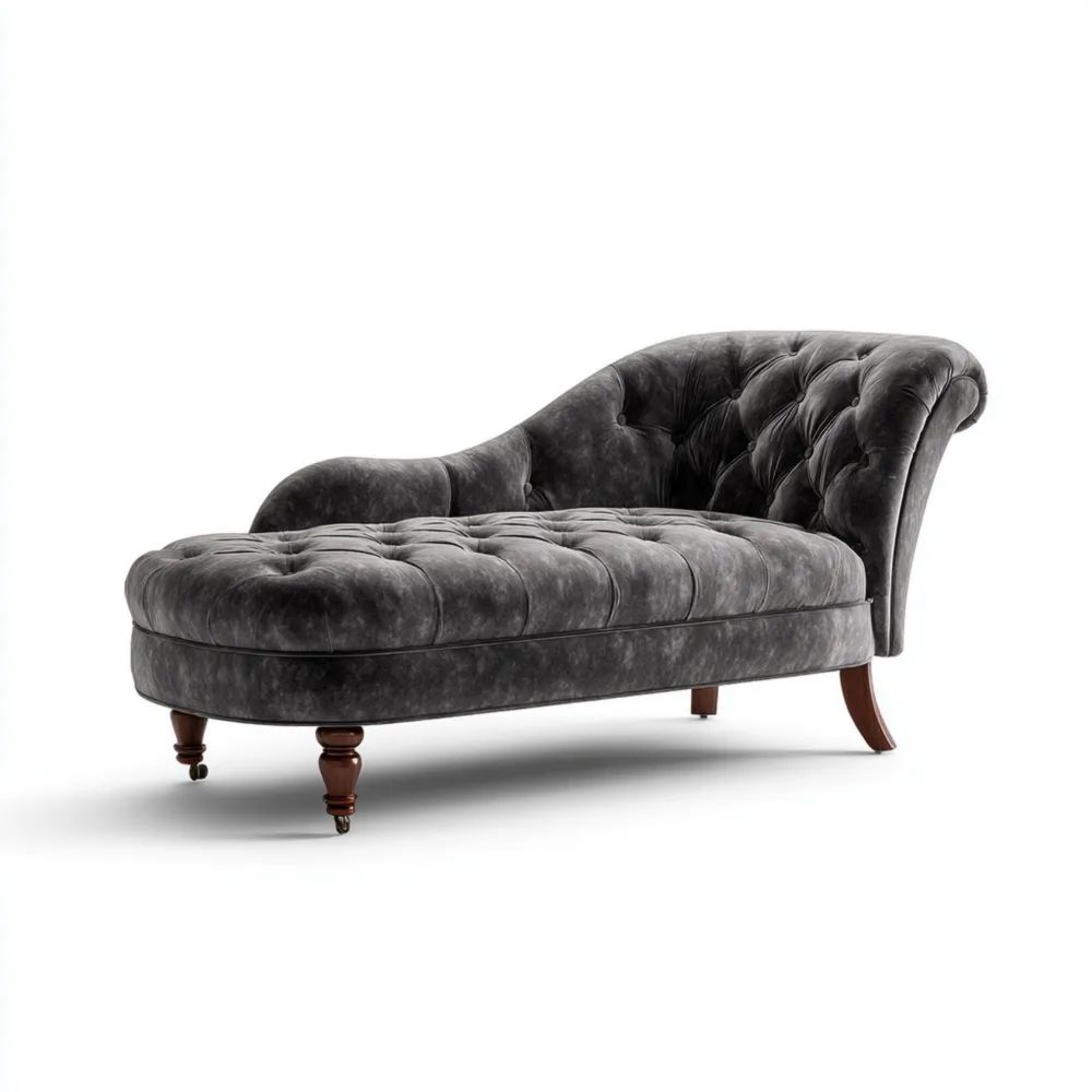 Seduta relax in velluto 180x80x75 cm - Grigio Scuro - Design Classico