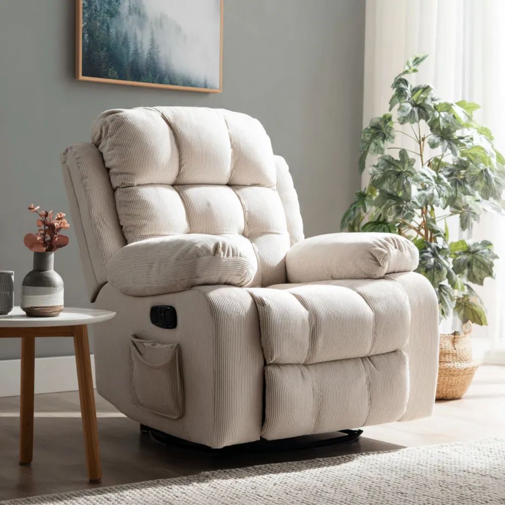 Poltrona reclinabile in tessuto a coste 80x90x105 cm - Crema - Design ergonomico