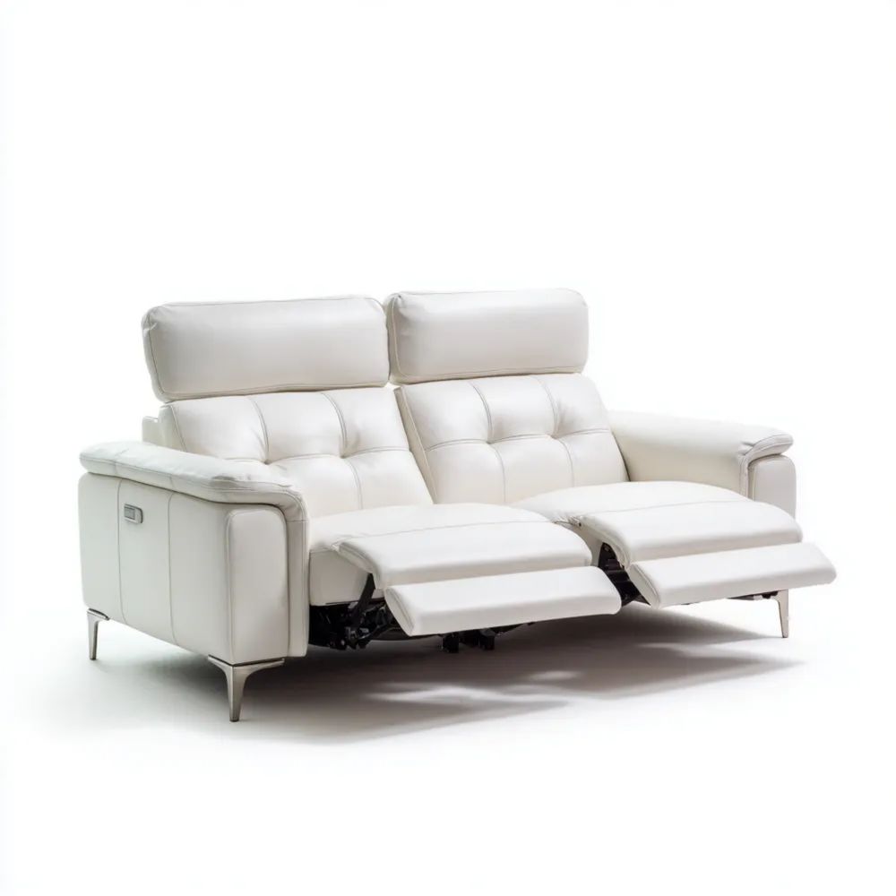 Divano a Due Posti Reclinabile in Pelle 180x90x100 cm - Bianco