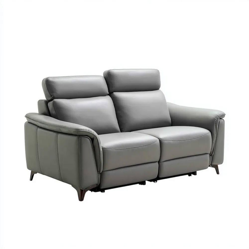Divano a due posti in pelle 180x100x95 cm - Grigio - Design Contemporaneo