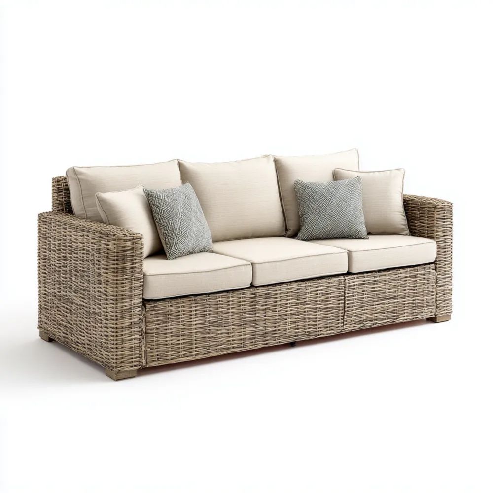 Divano a tre posti in rattan sintetico 200x85x75 cm - Beige - Design per esterni