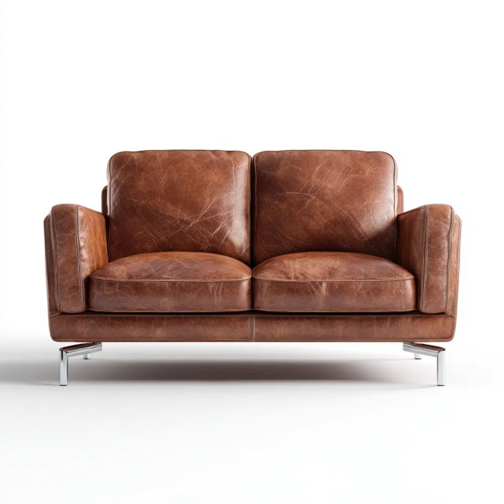 Divano a due posti in pelle - 150x90x85 cm - Marrone - Design moderno