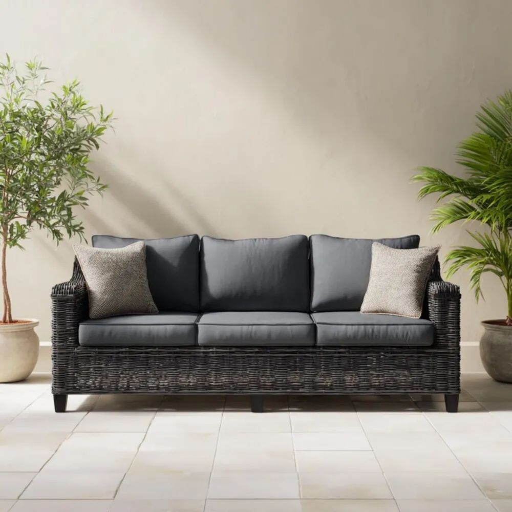 Divano da esterno a tre posti in Rattan 210x85x75 cm - Grigio