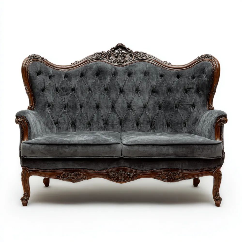 Divano a due posti in Velluto 150x85x100 cm - Grigio Scuro - Design Classico