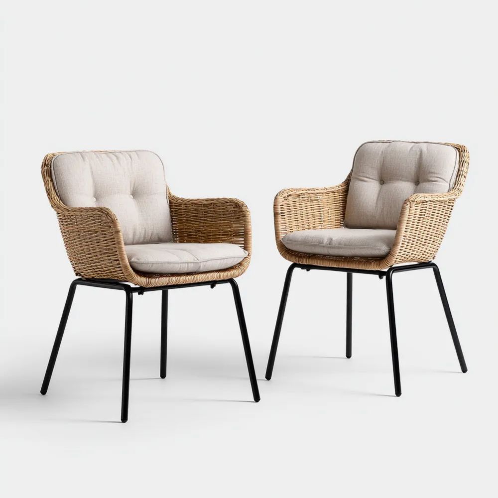 Poltroncine da esterno 60x58x85 cm in Rattan Sintetico con Cuscini Beige - Design Moderno