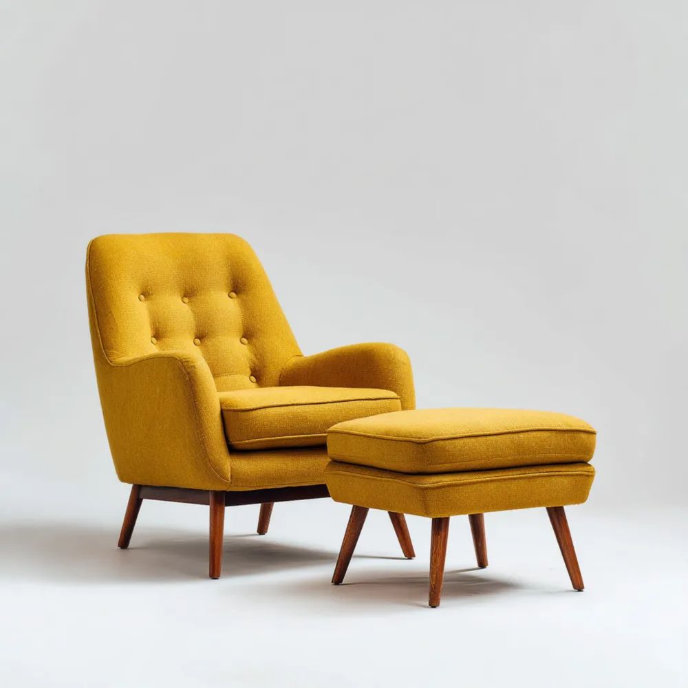 Sedia Relax Imbottita con Poggiapiedi 85x75x90 cm - Giallo Senape - Design Retrò