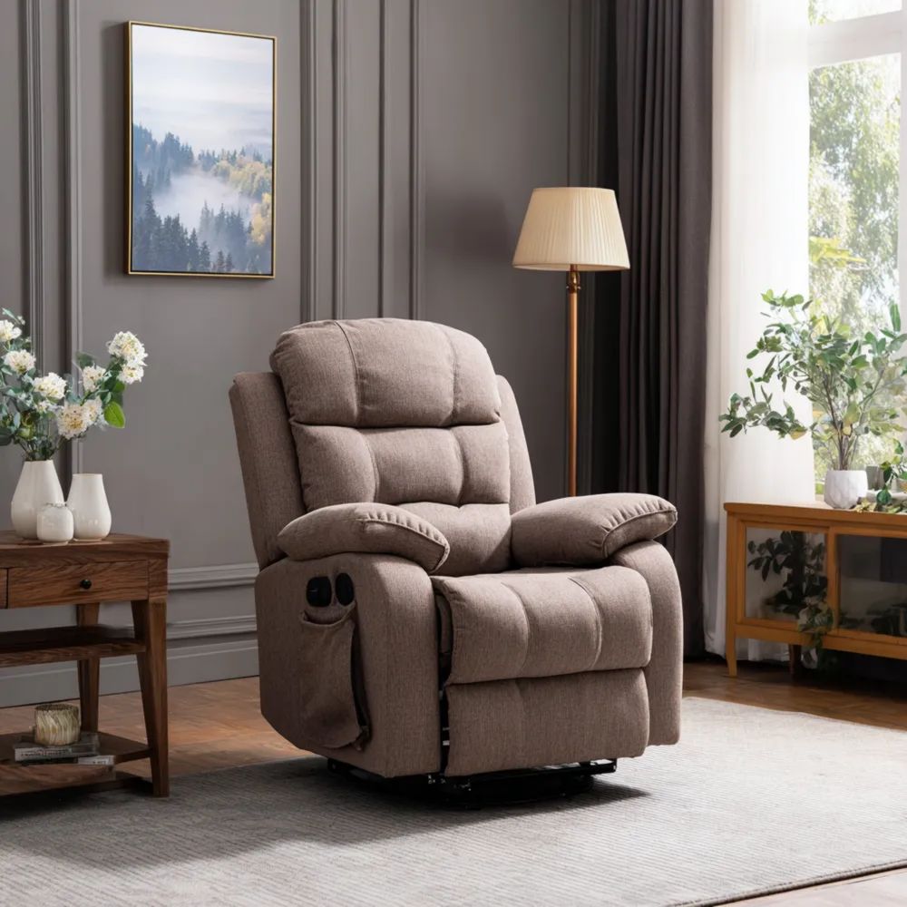 Poltrona Relax Imbottita 85x90x100 cm in Tessuto Beige – Design Moderno