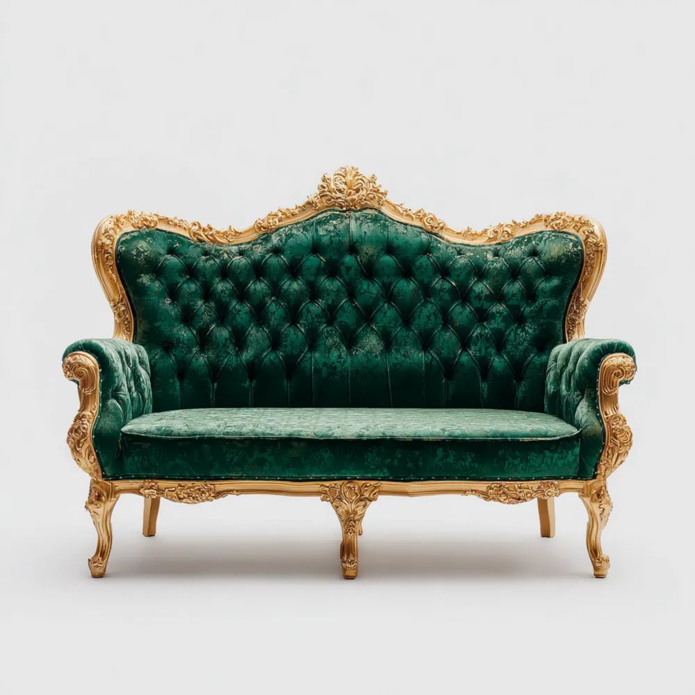 Divano a due posti 150x85x110 cm Velluto Verde e Legno Intagliato Stile Classico