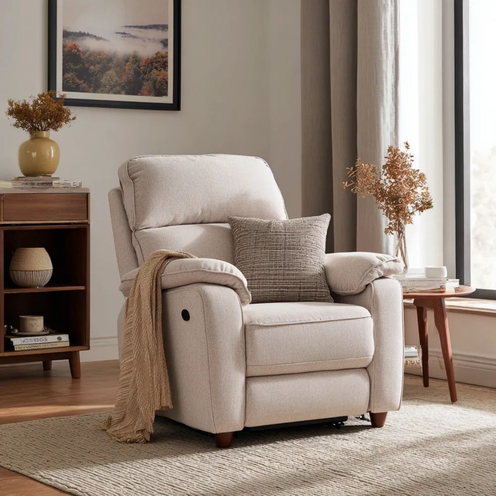 Poltrona reclinabile in tessuto - 85x90x100 cm - Beige - Design accogliente