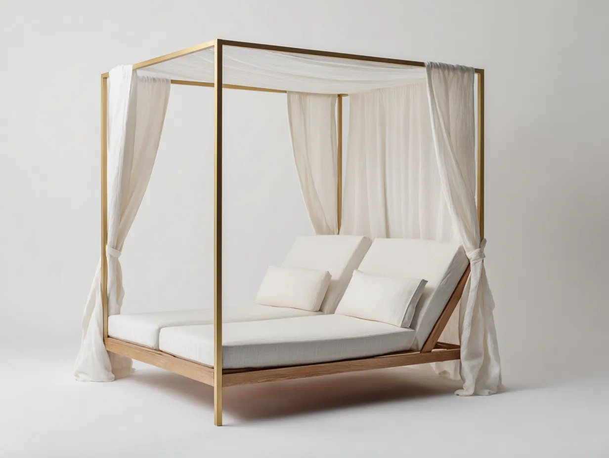 Lettino prendisole-Legno-Tessuto-200x160x190 cm-Beige-Marrone-Design outdoor canopy-Cottahub