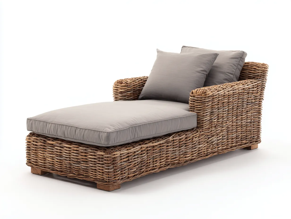 Lettino prendisole-Rattan-Tessuto-178x82x76 cm-Grigio-Marrone-Design outdoor lounge-Cottahub