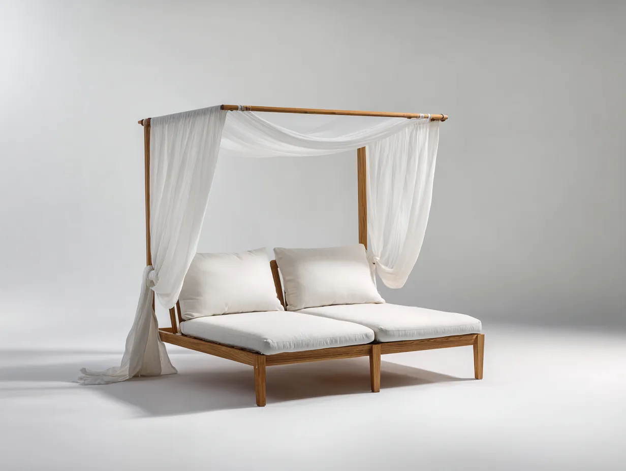 Lettino prendisole-Legno-Tessuto-190x150x185 cm-Beige-Marrone-Design outdoor canopy-Cottahub