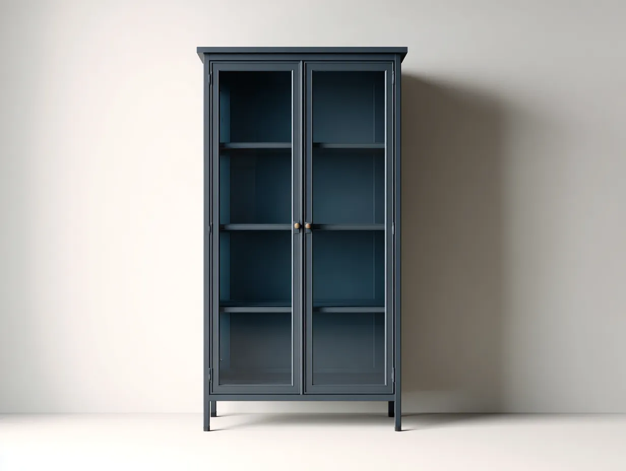 Vetrina-Legno-Vetro-85x38x185 cm-Blu grigio-Arredo sala da pranzo stile classico-Cottahub