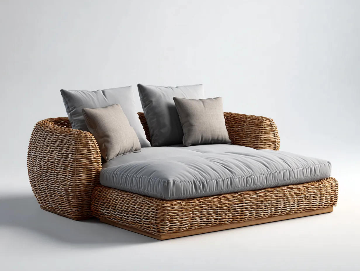 Lettino prendisole-Rattan-Tessuto-165x150x70 cm-Grigio-Marrone-Design outdoor lounge-Cottahub