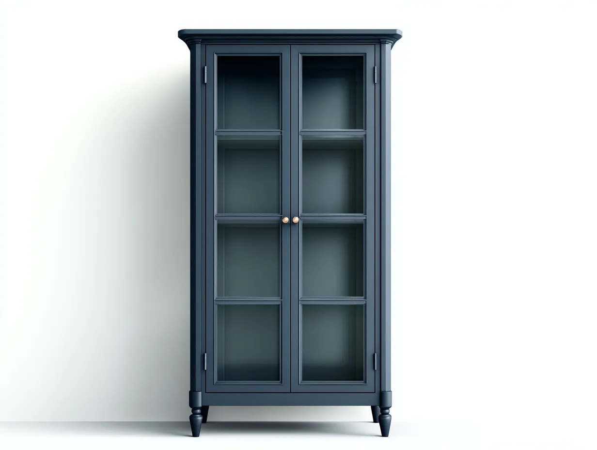 Vetrina-Legno-Vetro-85x38x185 cm-Blu grigio-Design classico funzionale-Cottahub