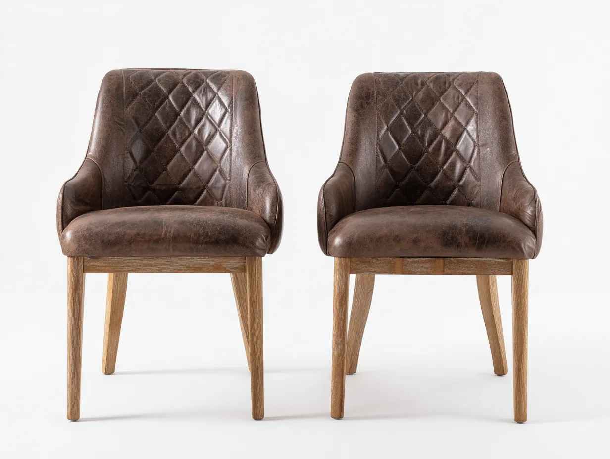 Sedia da pranzo-Legno-Pelle trapuntata-52x55x82 cm-Marrone vintage-Design imbottito-Cottahub